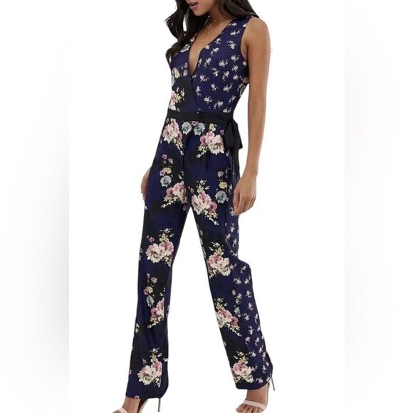 Little Mistress All Over Contrast Printed Jumpsuit size 4 Navy Floral - Picture 10 of 10